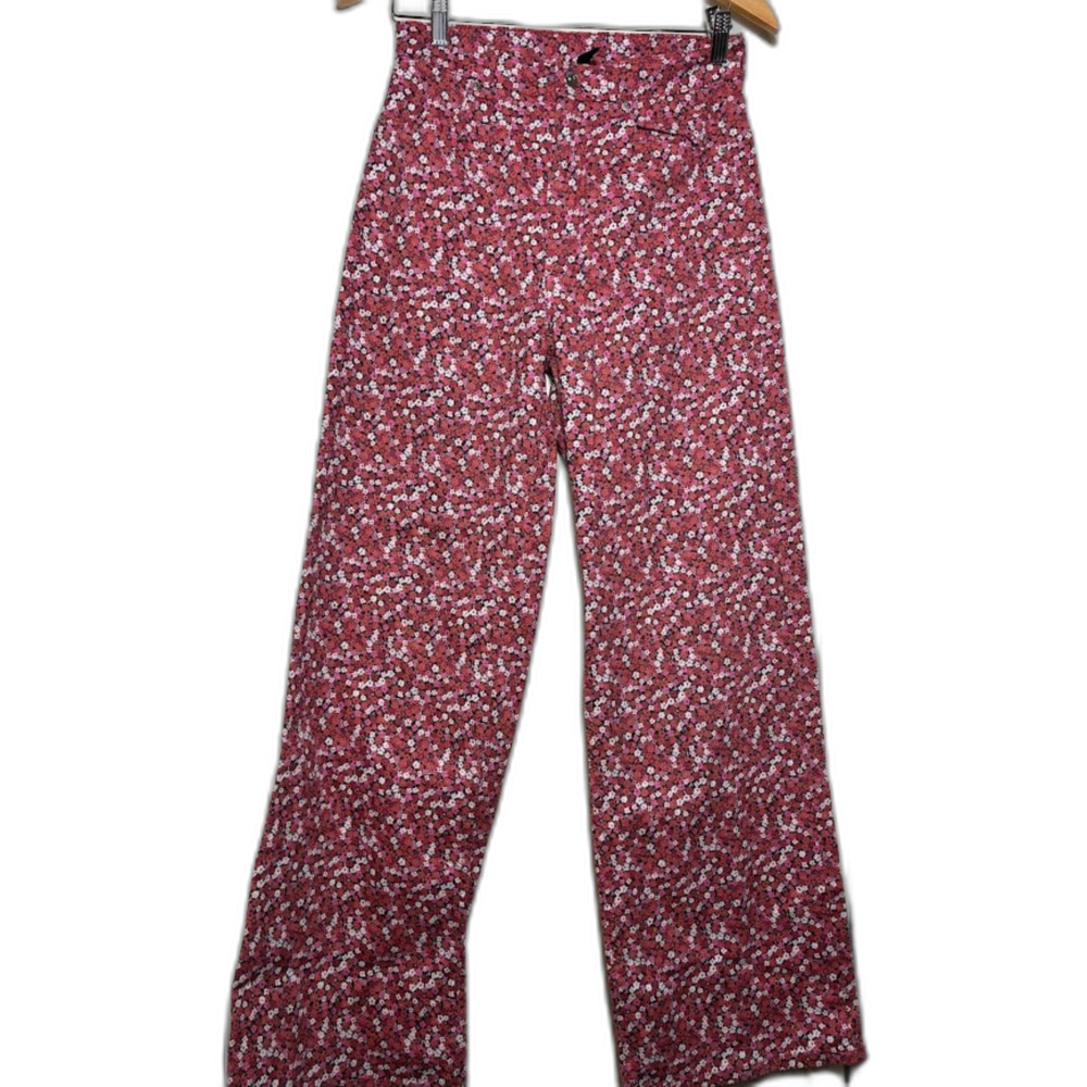 H&M Divided Floral Jeans 6 Pink All Over Print Wide Leg Preppy Twee Maximalist